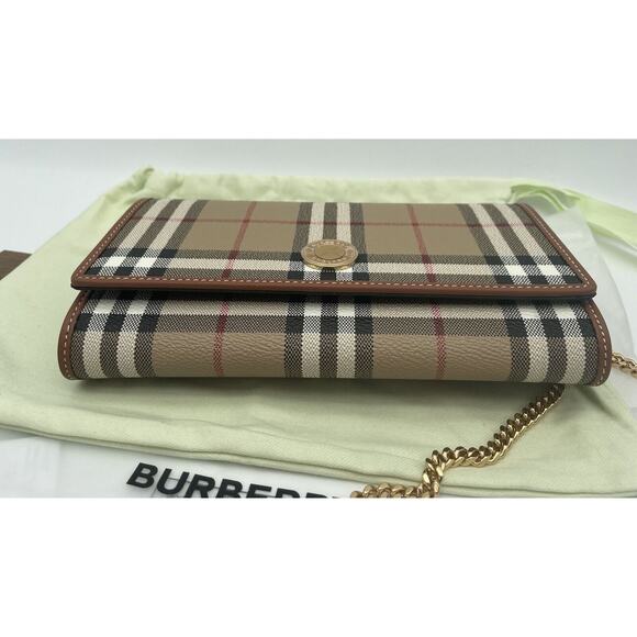NEW! BURBERRY CHECK CHAIN WALLET CLUTCH CROSSBODY SHOULDER BAG PURSE NWT - Picture 11 of 15